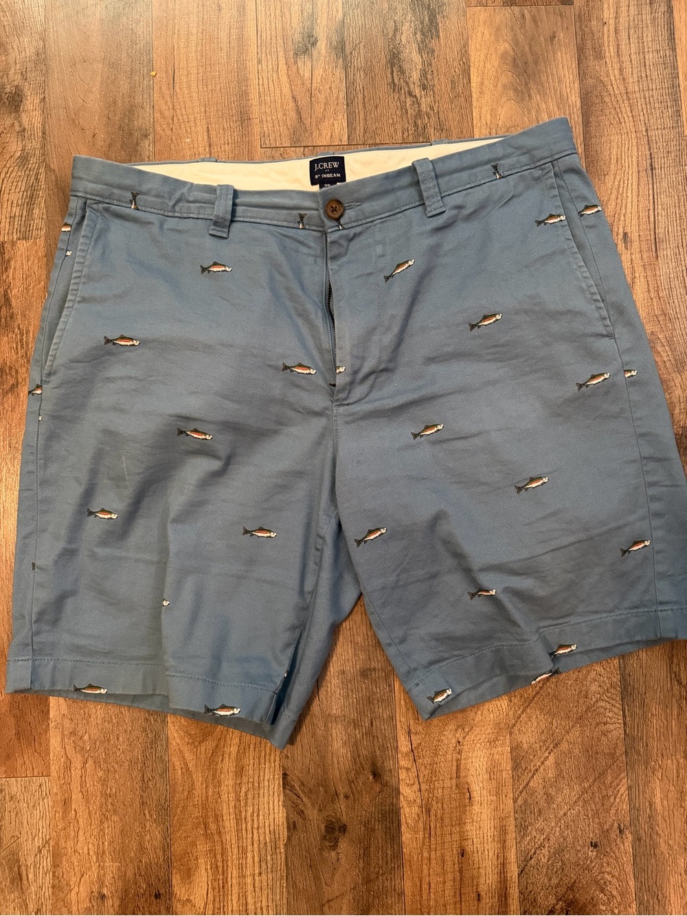 J. Crew Slate Blue Embroidered Fish Chino Shorts